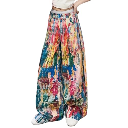 Girls Baggy Wide Leg Jeans Colorful Trendy High Wasit Denim Pants with Pockets Teen Casual Loose Palazzo Trousers