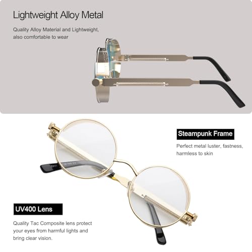 Image of PROUDDEMON Retro Gothic Steampunk Sunglasses for Women Men Round Lens Metal Frame