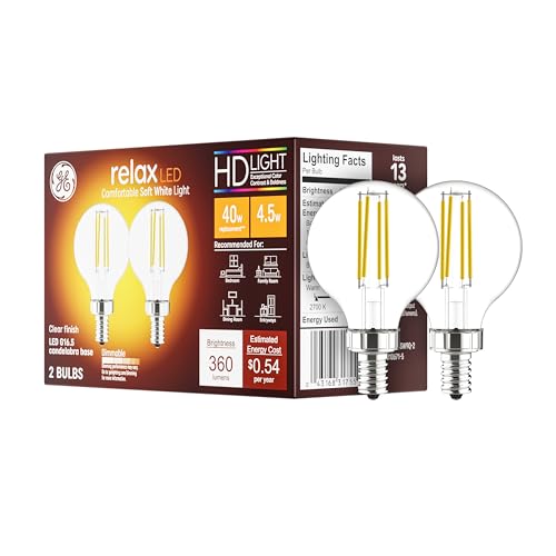 GE Relax LED Globe Bulbs Soft White G16.5 Small Base 40W 2 Pack