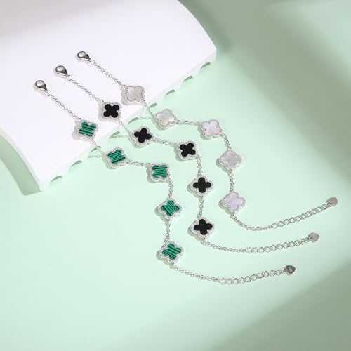 925 Sterling Silver Clover Bracelet,Adjustable Four Leaf Clover Hand Jewelry Chain & 7 Inch Tennis Bracelet Set,Fashion Matching & Sporty Style for all days4