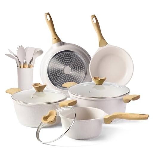 RIOVARM Induccion Baterías de cocina Con tapa, Granito Recubrimiento antiadherente Juego de ollas y sartenes Sin PFOA, Traje de cocina Juego de utensilios de cazuela con juego de espátulas