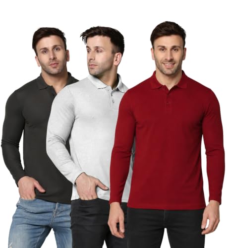 Image of INKKR Men's Soild Full Sleeve Polo Neck T-Shirt Combo