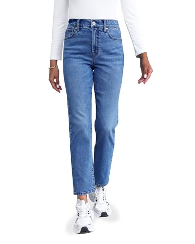Women's Vintage Style Ankle Jeans Casual Work Denim Pants with Pockets High Waisted Mom Jeans Indigo