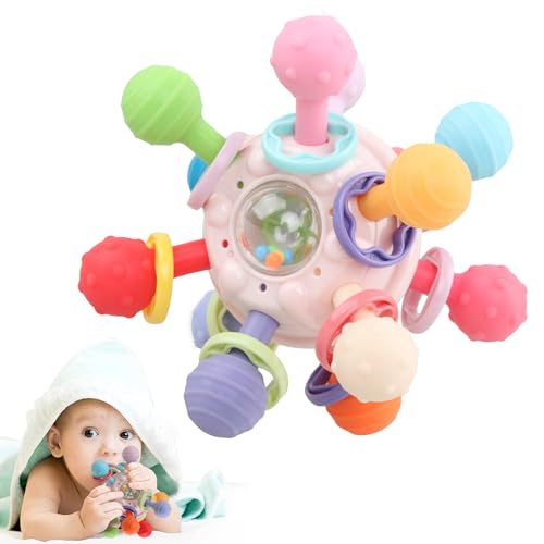 Image of Baby Teething Toys - Infant Sensory Chew Rattles Toys - Newborn Montessori Learning Developmental Toy - Teethers for Babies 0 3 6 9 12 18 Months - Shower Gifts for 1 2 One Two Year Old (Pink)
