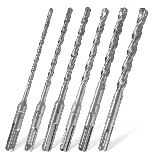 6 Piezas Brocas SDS Plus 5mm-12 mm Brocas Metal con 4 Filos de Carburo Juego Brocas Pared para Taladrar en Piedra, Hormigón,...
