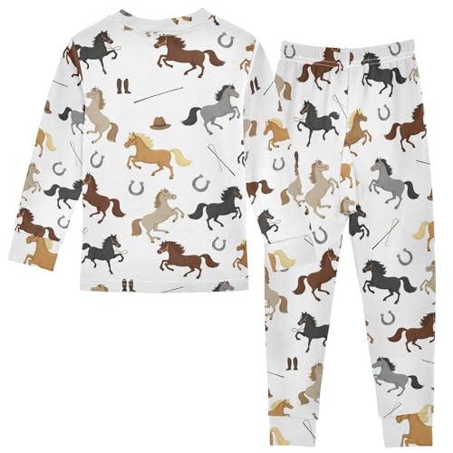 Pajama Sets Long Sleeve Horse Riding Pattern Soft Comfy Sleepwear 2 Piece PJS 3-8T3