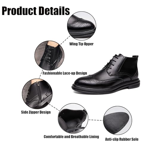 Men's Wingtip Brogue Oxford Dress Boots,Fashion Cap-Toe High Top Lace Up Chukka Boots Leather Classic Retro Ankle Boots3