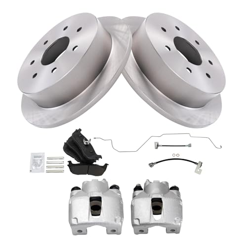 Image of TRQ Rear Brake Pad and Rotor Set Semi Metallic Calipers Compatible with 2000-2003 Ford F-150 2004 F-150 Heritage