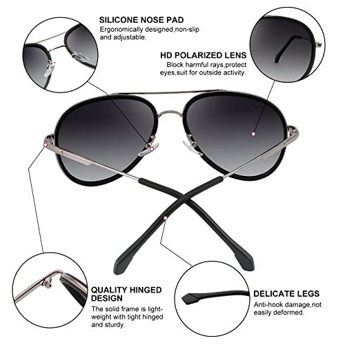 Oversized Aviator Polarized Sunglasses for Women Men,Oval Double Bridge Metal Frame Sun Glasses UV400 Protection3