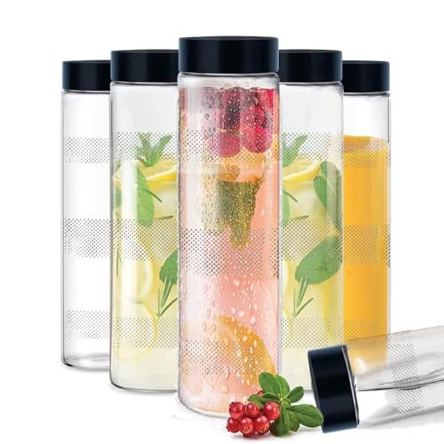 Image of Glass Bottles Wide Mouth Glass Water Bottle with Leak-Proof Airtight black plastic Lid for Water, With Black plastic long Cap - 750ml (pake of 1)