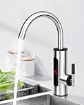 Instant Hot Water Tap, 360° Rotatable Instant Water Heater Tap with Digital Display, 220V 3000W Stainless Steel Electric Water Heater Faucet for Kitchen Bathroom Washroom (Silver)