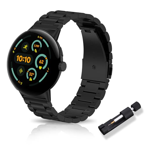 Bracelet Pixel Watch 3 45mm noir métallique pour remplacer votre ancien modèle en silicone