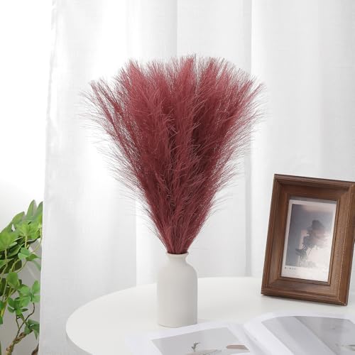 Pampas Artificiales para Bodas y Decoración de Paredes Boho Chic en Rojo Oscuro 6