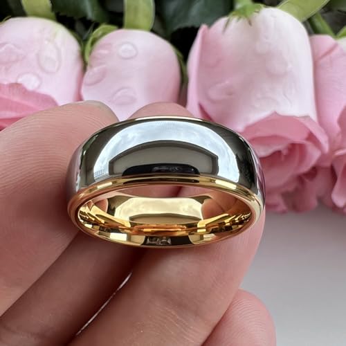 TUTISS 8mm Gold Tungsten Rings for Men Women Couple Fashion Jewelry Engagement Wedding Bands Domed Stepped Edges Polished Shiny Comfort Fit Size 13 by TUTISS - Used condition - Image 3