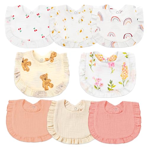 Image of duludulu Muslin Baby Bibs for Baby Girls, Muslin Bibs Drool Bandana Bibs (Print white)