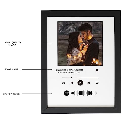 Image of Large Wooden Frame Wall Mount In White Background - Personalized Scanable Spotify Music Link Bar Code With Your Image For Home Decoration, Family Gifts | 1 Piece (8X10) Inch