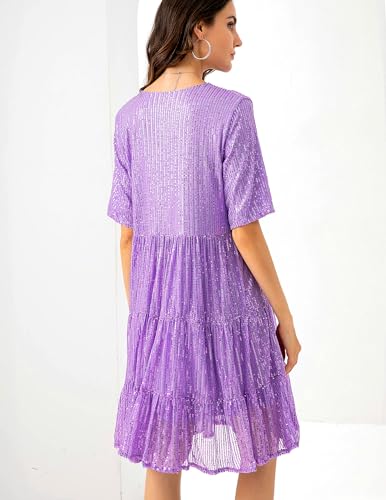 Image of Sequin Babydoll Summer Dress,Sparkly Glitter Dress Short Flowy Tiered Tunic Dress for Women Party Club Night