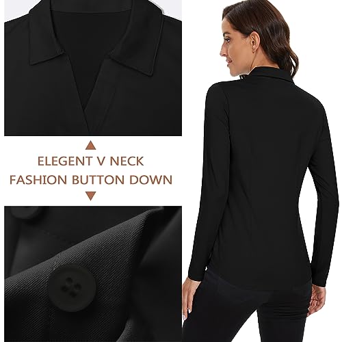 Image of Soneven Womens Golf Polo Shirts 3 /4 Long Sleeve V Neck Button Down Shirts Business Causal Work Blouses Tops
