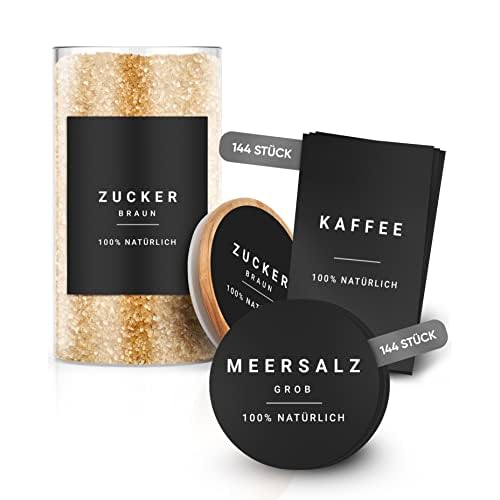 Vorratsetiketten - Küchen XXL Set Schwarz - selbstklebend (288 Stück) - Aufkleber rund minimalistisch - wasserfest