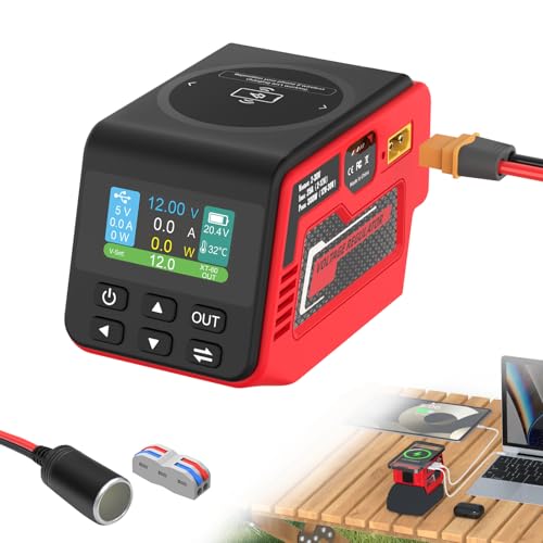 Kzreect 300W Adjustable DC 230V Voltage Regulator Compatible with Milwaukee 18V Battery XT60 Output 140W Type-C 18W USB-A 15W Wireless Charger LCD Display (Battery Not Included)