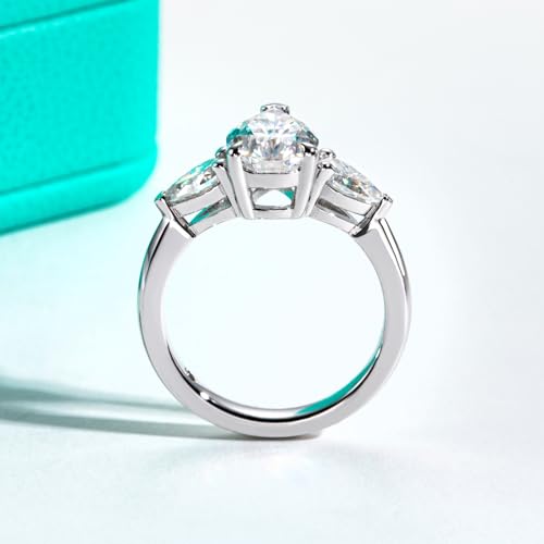 AnuClub Moissanite Wedding Ring 3.2-4cttw(3CT Center Stone) D Color VVS1 925 Sterling Silver Radiant/Emerald/Pear Cut Engagement Promise Rings for Women with Certificate4
