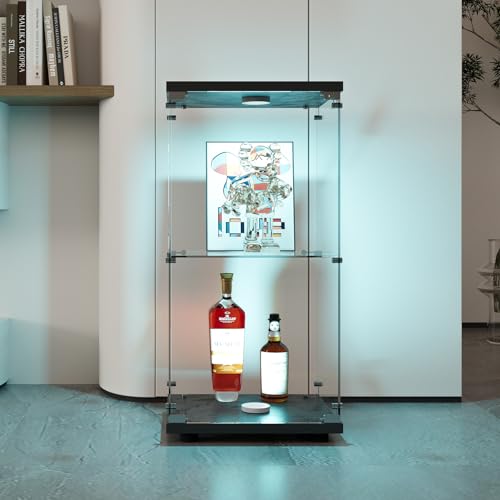 KOOPMAD Glasvitrine,Vitrinenschrank Glas mit LED Licht und Schloss,Schrank für Sammlung,Glasvitrine...