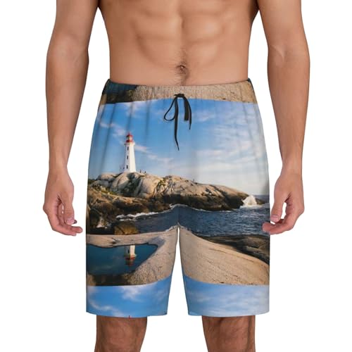 Lighthouse Print Men’s Sleep Shorts Bottoms Soft Comfy Pajama Wear Pants With Drawstring Pockets