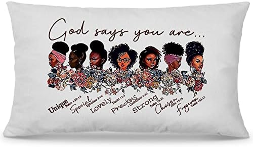 NOGRIT God Says You are Motivational Quotes African American with Sunflower Throw Pillow Cover 12x20 Inch Christian Themed Decor for Home Bedroom Living Room Girl Room,Gifts for Women Girls