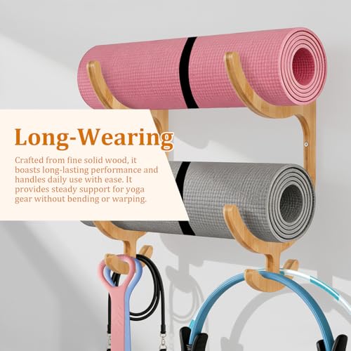 kjcbkcb 2 Pcs Wood Yoga Mat Holder Wall Mount Yoga Mat Storage Rack Home Gym Equipment Storage Organizer Wall Mount Home Gym Accessories Workout Equipment Organizer