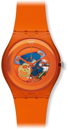 Swatch New Gent - Orangish Lacquered SUOO100, Pomarańczowy/wielokolorowy., pasek