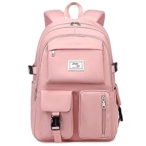 VARLIVOO Casual Meisje Schooltas Student Boekentas Rugzak College Dagrugzak Vrouwen Tieners Rugzak 15.6″Laptop School Reizen Camping Waterdicht Polyester Roze