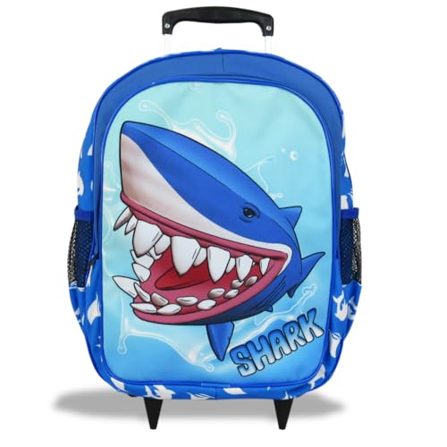 Mochila Tubarão Shark Rodinhas Tamanho G para Pré-Escola e Ensino Fundamental
