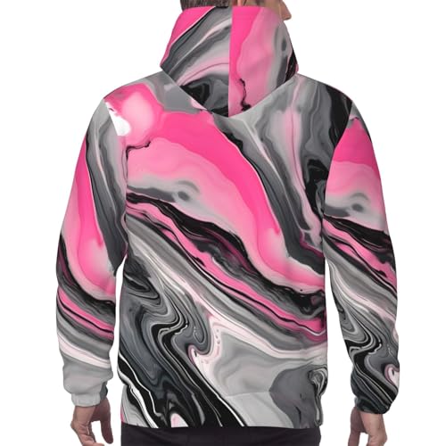 Sweat à capuche unisexe imprimé marbre gris et rouge pour style urbain chic - 4
