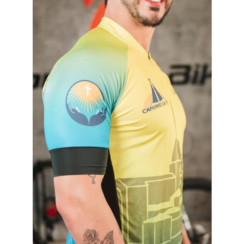 Camisa de Ciclismo Masculina Manga Curta Way Premium Caminho da Fé Proteção UV Slim Confortável Pro