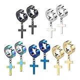  5 Pares Pendientes Hombres Cruz,Pendientes Cruz Plata Oro Negro,Acero Inoxidable Pendientes Cruz,Pendientes Sencillos de Niño y Niña para Regalo de Cumpleaños y Combinación Diaria (5 Colores)