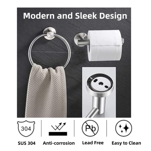 Nestling Toilet Paper Holder Hand Towel Ring, Sus 304 Stainless Steel Wall Mount Paper Roll Holder Stand Bathroom Hardware Accessories 2 Pcs Set (Stain Brushed) #TOP7