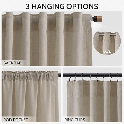 Image of Nanspring Cobblestone Linen Curtains 84 Inches Long for Living Room Light Filtering Semi Sheer Curtain Back Tab and Rod Pocket Modern Farmhouse Decor Elegant Drapes for Bedroom 52x84, 2 Panels