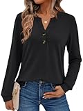 AUTOMET Womens Tops Long Sleeve Shirts Fall Fashion Clothes Henley Dressy Casual Blouses Trendy 2025 Black M