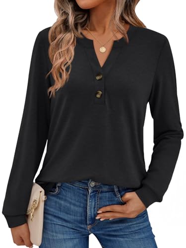 AUTOMET Womens Tops Long Sleeve Shirts Fall Fashion Clothes Henley Dressy Casual Blouses Trendy 2025 Black M
