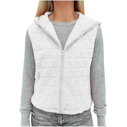 Zeiayuas Winter Gilet Women Quilted Body Warmer Thick Windproof Outerwear Sleeveless Puffer Jacket Down Coat Padded Vest Thermal Vests Zip Up Hooded Warm Waistcoats Thicken Jackets