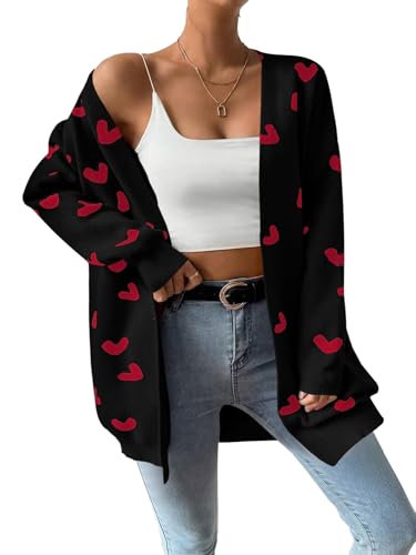 Image of Womens Cute Heart Cardigans Oversized Long Sleeve Open Front Knit Sweaters