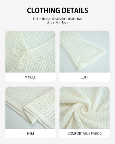 Bsubseach Women Swimsuit Crochet Coverup Long Sleeve V Neck Beach Knit Bathing Suits Cover Ups Mesh Bikini Hollow Out Dress White S