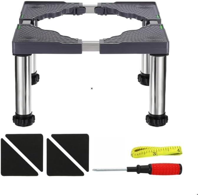 Mini soporte para nevera, 11.4 a 12.6 pulgadas de altura, base de soporte de lavandería con 4 patas fuertes, bandeja base ajustable multifuncional