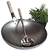 AAF Nommel ®, WOK SET, Pfanne 40 cm Ø runder Boden Carbon Stahl für Gasherd und Induktion Mulde + Wok Kelle Edelstahl 44 cm lang mit Holzgriff