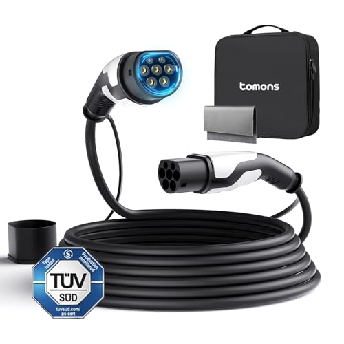 tomons Typ 2 Ladekabel, 22KW 5M 32A 3-Phasig,Elektroauto Typ 2 für EV/PHEV, Typ 2 auf Typ 2 EV mit Tragetasche und Mikrofasertuch für Model S/3/X/Y, ID.3, ID.4