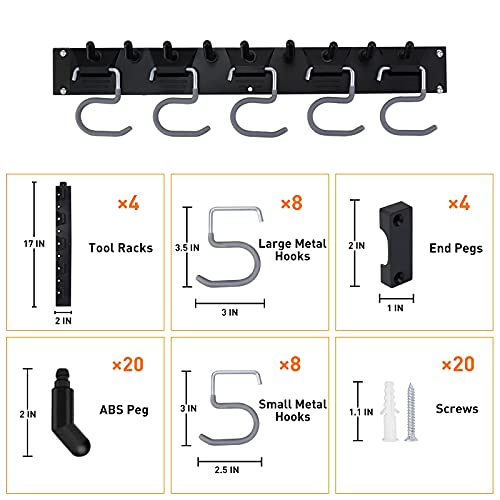 Garage Hooks Tool Organizer Wall Mount, 64 Inch Adjustable Storage System, Garden Tool Organizer for Garage Wall Organizer, Heavy Duty Tool Hangers for Garage Wall to Storage Rake, Broom and Yard Tool
