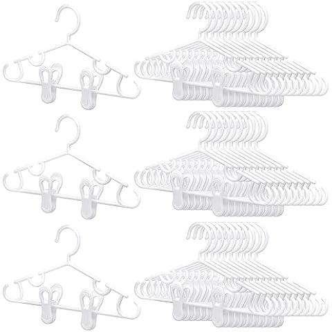 Hsei 120 Packs Baby Hangers with Clips Toddler Hangers Kids Hangers with Clips for Pants Closet Coat Skirts Socks (White) Cover