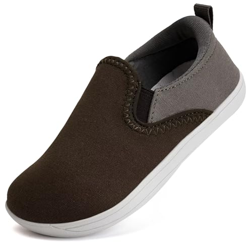 WateLves Toddler Little Kid Wide Barefoot Shoes Boys Girls Minimalist Slip On Sneakers Canvas Walking Shoes Fit Naturally Zero Drop Sole(DQ437/Chocolate,25)
