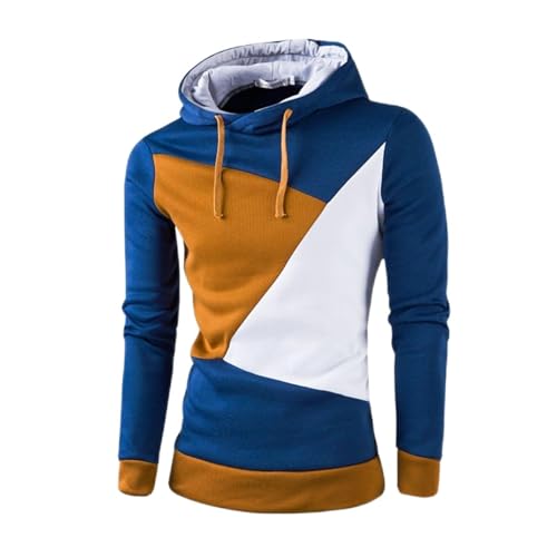 Hoodie Herren Patchwork Fleece Pullover Langarm Farbblock Sweatshirt Sport Outwear Hoody Casual Tops für Herren Pulli Streetwear Regular Fit Baumwolle Kapuzenpullover Kordelzug Kapuzenjacke