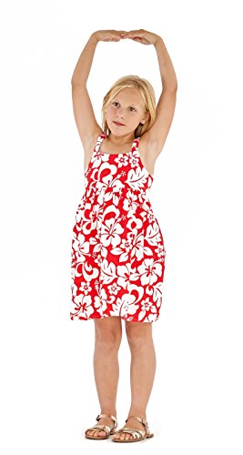 Girl Elastic Strap Empire Waist Dress in Classic Hibiscus Red3